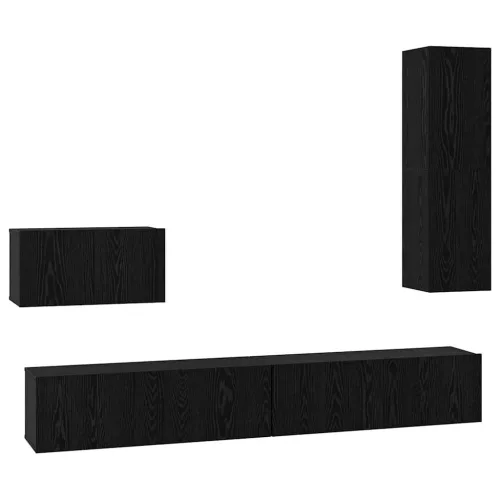 Fali TV Szekrény 4 pcs Musta tammi 200 x 30 x 30 cm Műanyag Fa