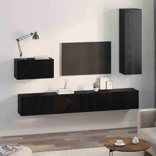 Fali TV Szekrény 4 pcs Musta tammi 200 x 30 x 30 cm Műanyag Fa