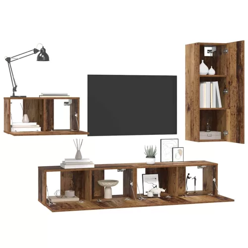 TV szekrény garnitúra 4 pcs Régi fa 30.5 x 30 x 90 cm Faanyag