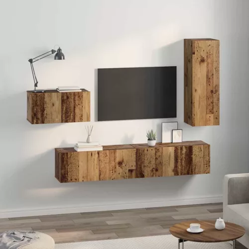 TV szekrény garnitúra 4 pcs Régi fa 30.5 x 30 x 90 cm Faanyag