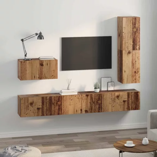 TV szekrény garnitúra fiókkal 4 pcs Régi fa Faanyag
