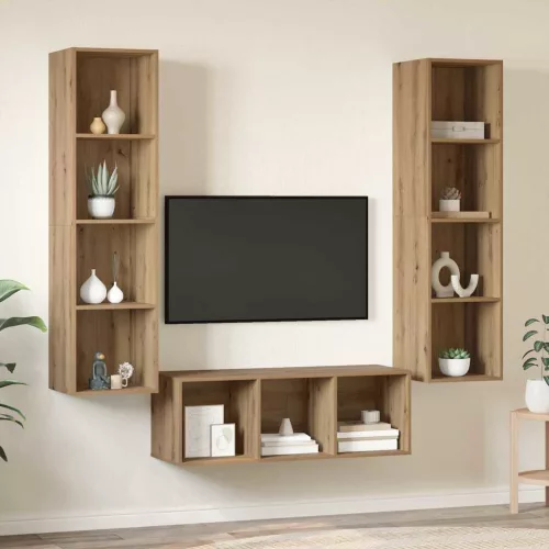 TV Szekrény Szett Falra szerelhető 3 pcs kézműves tölgy Faanyag