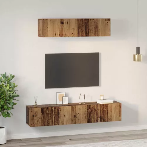 TV Szekrény Szett Falra szerelhető 4 pcs Régi fa Faanyag
