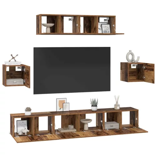 TV szekrény garnitúra 7 pcs Régi fa 80 x 30 x 30 cm Faanyag