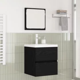   Fürdőszoba bútor szett 3 pcs Fekete tölgy és Fehér Faanyag