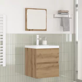   Fürdőszoba bútor szett 3 pcs Mesteri tölgy és Fehér Faanyag