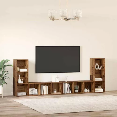 TV szekrény 4 pcs Régi fa 37 x 35 x 107.5 cm Műanyag Fa