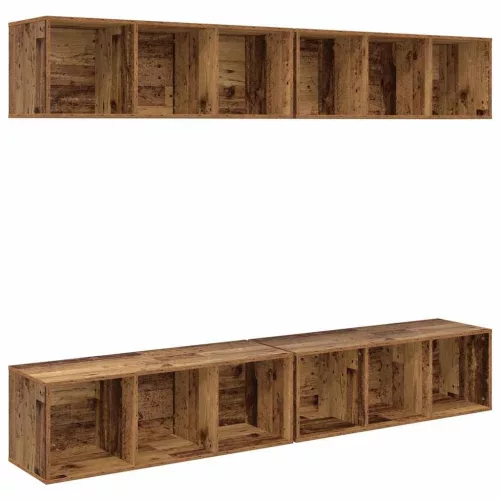 Fali TV Szekrény 4 pcs Régi fa 37 x 37 x 107.5 cm Műanyag Fa