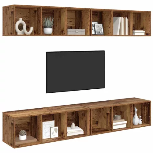 Fali TV Szekrény 4 pcs Régi fa 37 x 37 x 107.5 cm Műanyag Fa