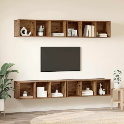 Fali TV Szekrény 4 pcs Régi fa 37 x 37 x 107.5 cm Műanyag Fa