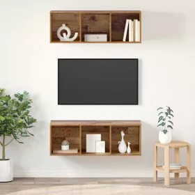 Fali TV szekrények 2 pcs Régi fa 37 x 37 x 107 cm Faanyag
