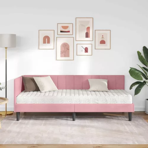 Sarokágy keret matraccal Rózsaszín 80 x 200 cm Bársony