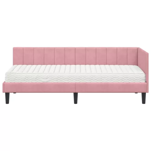 Sarokágy keret matraccal Rózsaszín 80 x 200 cm Bársony