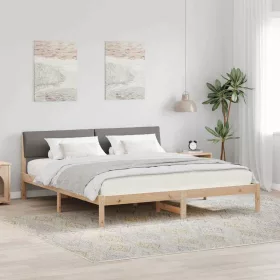   Ágykeret fejtámlával Barna és taupe 200 x 200 cm Tömör fenyőfa
