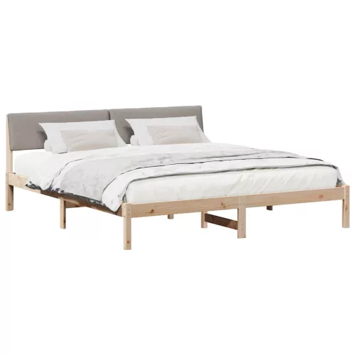 Ágykeret fejtámlával Barna és taupe 200 x 200 cm Tömör fenyőfa