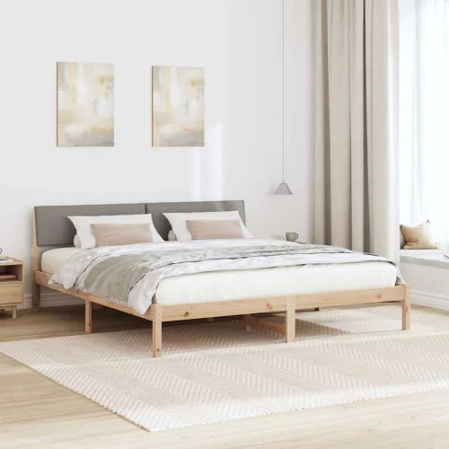 Ágykeret fejtámlával Barna és taupe 200 x 200 cm Tömör fenyőfa