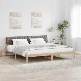   Ágykeret fejtámlával Barna és taupe 200 x 200 cm Tömör fenyőfa