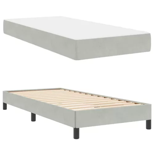 Boxspring ágy matraccal Világosszürke 90 x 190 cm Bársony