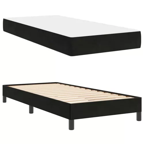 Boxspring ágy matraccal Fekete 90 x 190 cm Bársony