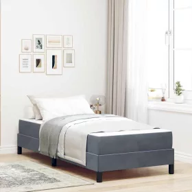 Boxspring ágy matraccal Sötétszürke 90 x 200 cm Bársony