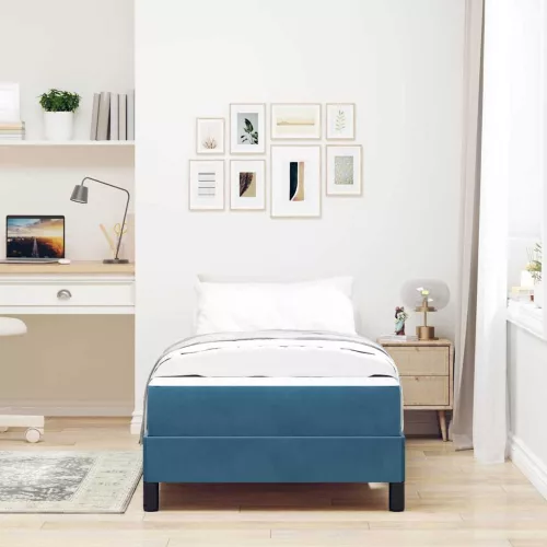 Boxspring ágy matraccal Sötét kék 90 x 200 cm Bársony