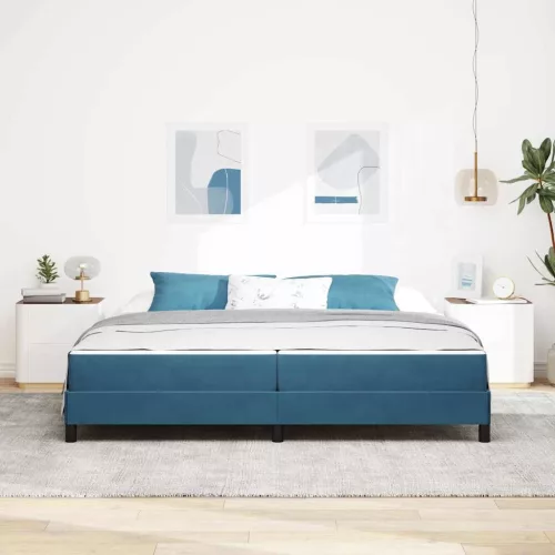 Boxspring ágy matraccal Sötét kék 200 x 200 cm Bársony