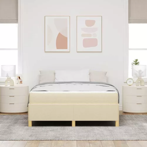 Boxrugós ágy matraccal Krém és fehér 140 x 200 cm szövet