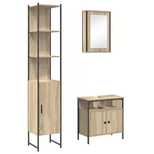 Fürdőszoba bútor szett 3 pcs sonoma tölgy 33 x 33 x 185.5 cm