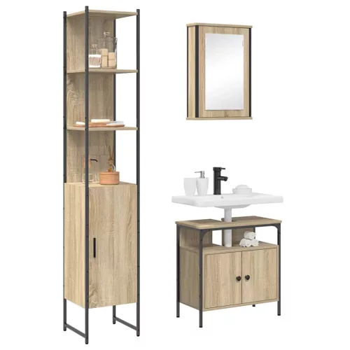 Fürdőszoba bútor szett 3 pcs sonoma tölgy 33 x 33 x 185.5 cm