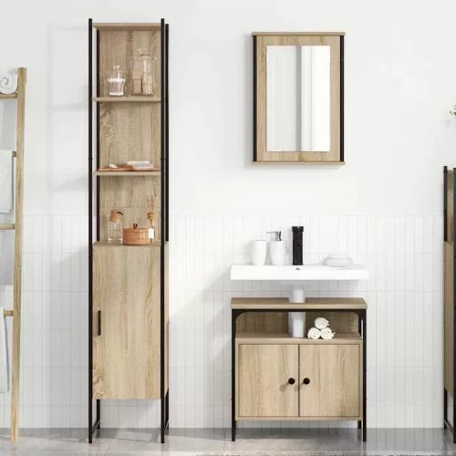 Fürdőszoba bútor szett 3 pcs sonoma tölgy 33 x 33 x 185.5 cm