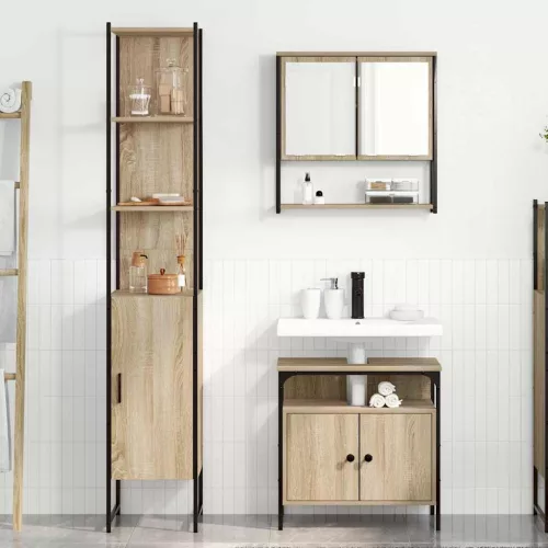 Fürdőszoba bútor szett 3 pcs sonoma tölgy 33 x 33 x 185.5 cm