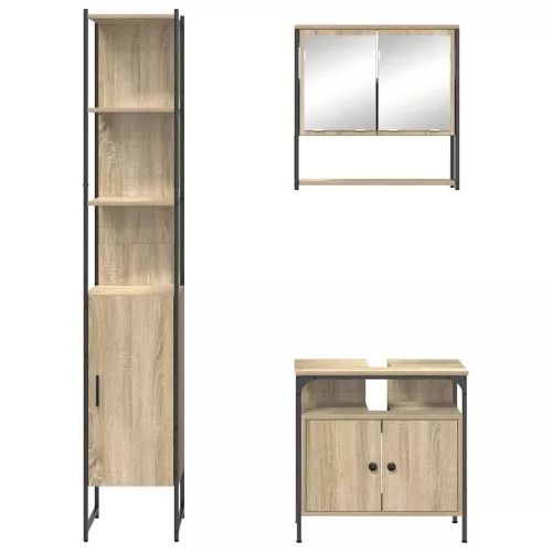 Fürdőszoba bútor szett 3 pcs sonoma tölgy 33 x 33 x 185.5 cm
