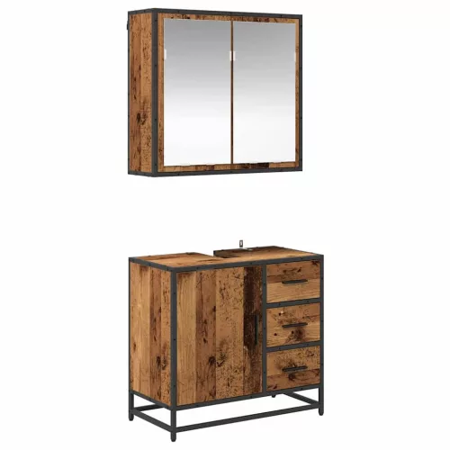 Fürdőszoba bútor szett 2 pcs Régi fa 65 x 33 x 60 cm Faanyag