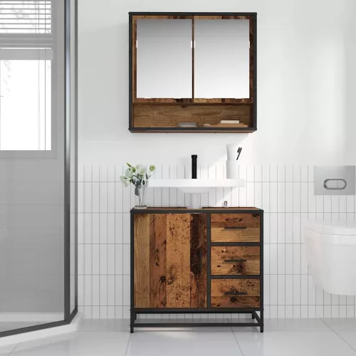 Fürdőszoba bútor szett 2 pcs Régi fa 65 x 33 x 60 cm Faanyag