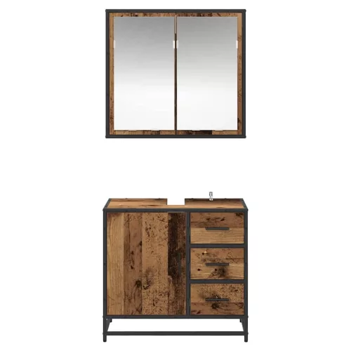 Fürdőszoba bútor szett 2 pcs Régi fa 65 x 33 x 60 cm Faanyag