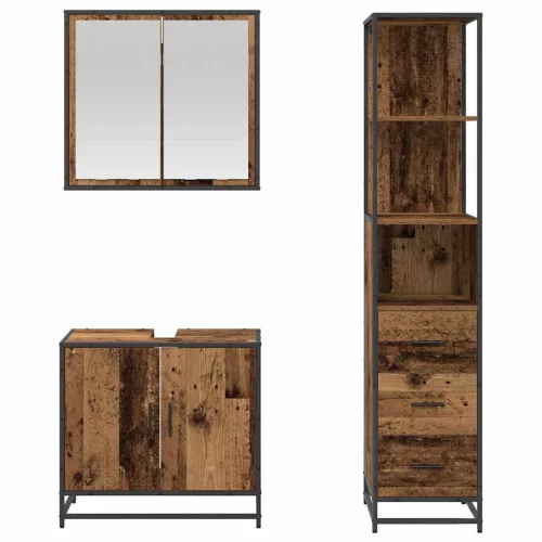 Fürdőszoba bútor szett 3 pcs Régi fa 65 x 33 x 60 cm Faanyag