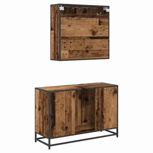 Fürdőszoba bútor szett 2 pcs Régi fa 90 x 33 x 60 cm Faanyag