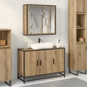   Fürdőszoba bútor szett 2 pcs kézműves tölgy 90 x 33 x 60 cm