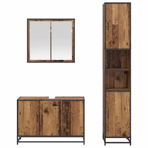 Fürdőszoba bútor szett 3 pcs Régi fa 90 x 33 x 60 cm Faanyag