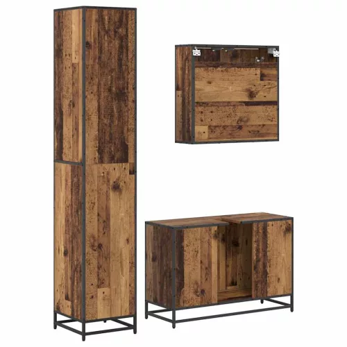Fürdőszoba bútor szett 3 pcs Régi fa 90 x 33 x 60 cm Faanyag