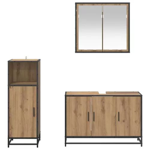 Fürdőszoba bútor szett 3 pcs kézműves tölgy 90 x 33 x 60 cm
