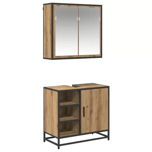 Fürdőszoba bútor szett 2 pcs kézműves tölgy 65 x 33 x 60 cm