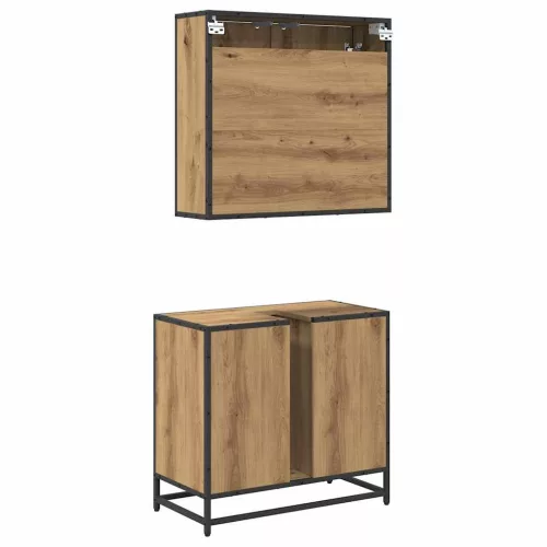 Fürdőszoba bútor szett 2 pcs kézműves tölgy 65 x 33 x 60 cm
