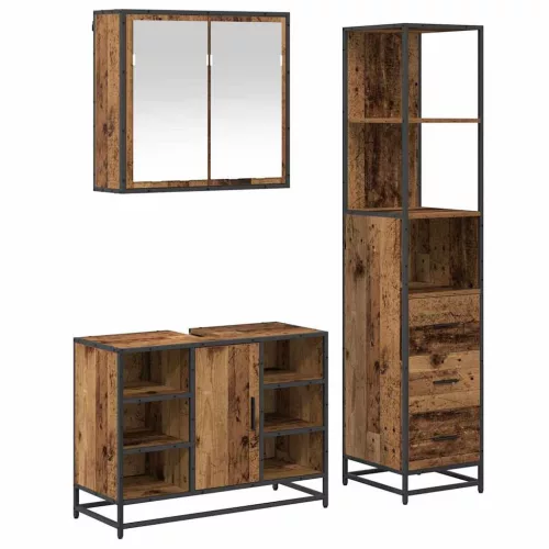 Fürdőszoba bútor szett 3 pcs Régi fa 80 x 33 x 60 cm Faanyag