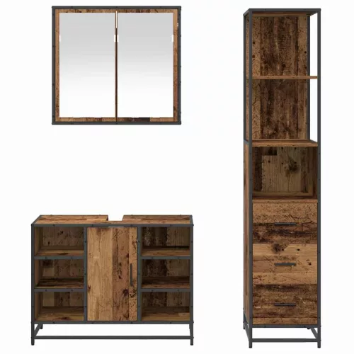 Fürdőszoba bútor szett 3 pcs Régi fa 80 x 33 x 60 cm Faanyag