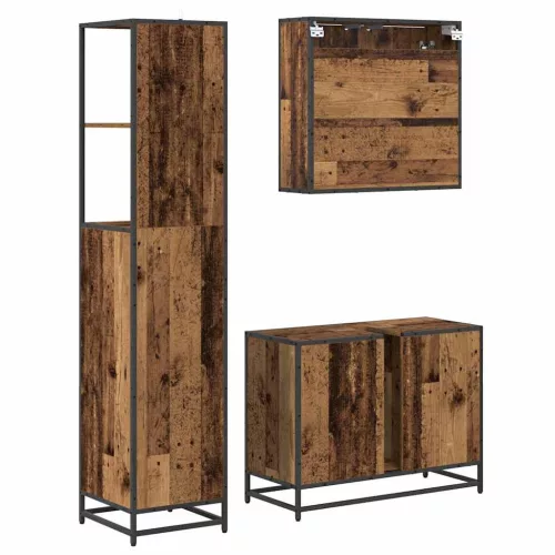 Fürdőszoba bútor szett 3 pcs Régi fa 80 x 33 x 60 cm Faanyag
