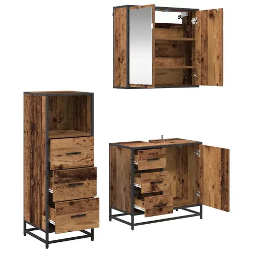 Fürdőszoba bútor szett 3 pcs Régi fa 35 x 37.5 x 100 cm Faanyag