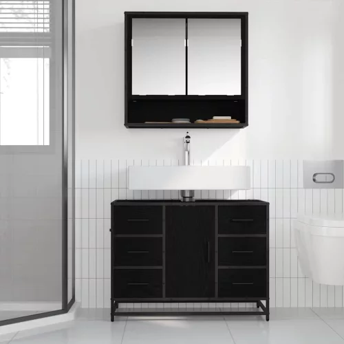 Fürdőszoba bútor szett 2 pcs Musta tammi 80 x 33 x 60 cm