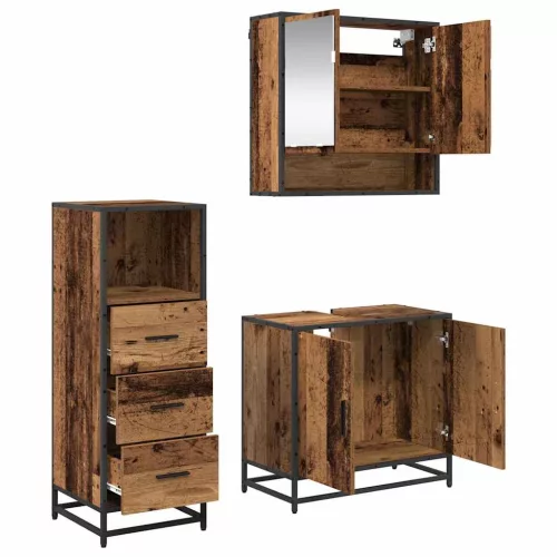 Fürdőszoba bútor szett 3 pcs Régi fa 65 x 33 x 60 cm Faanyag