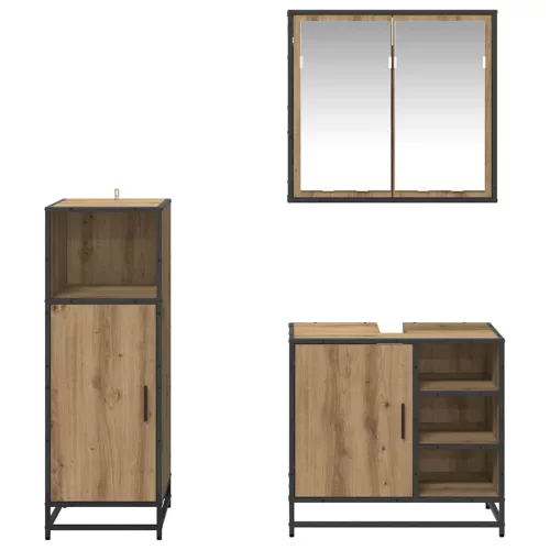 Fürdőszoba bútor szett 3 pcs kézműves tölgy 65 x 33 x 60 cm
